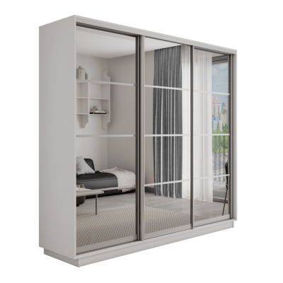 Оптим 3-х дверный 4 секции (Зеркало) (Белый снег 1800х2200х600 К-3.1 Серебро профиль)