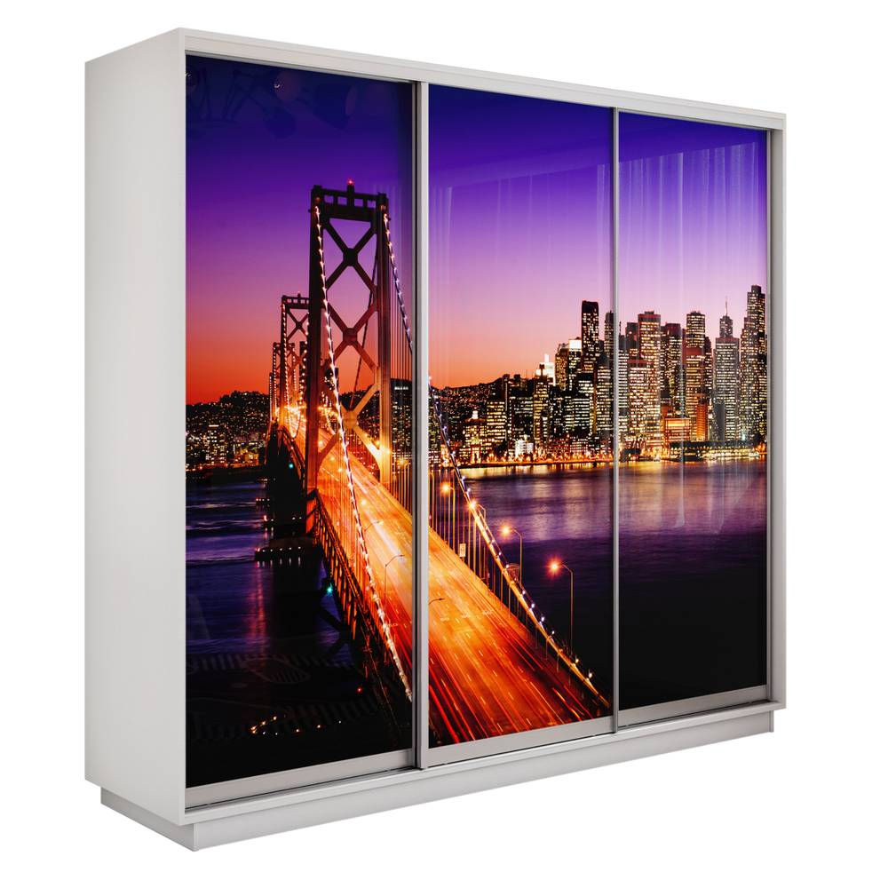 Экспресс 3-х дверный (Ночной мост) (Белый снег 2100х2200х440 Экспресс 45 3х Серебро профиль)