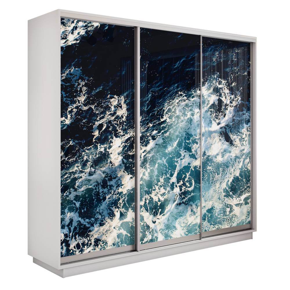 Экспресс 3-х дверный (Морские волны) (Белый снег 2100х2200х440 Экспресс 45 3х Серебро профиль)